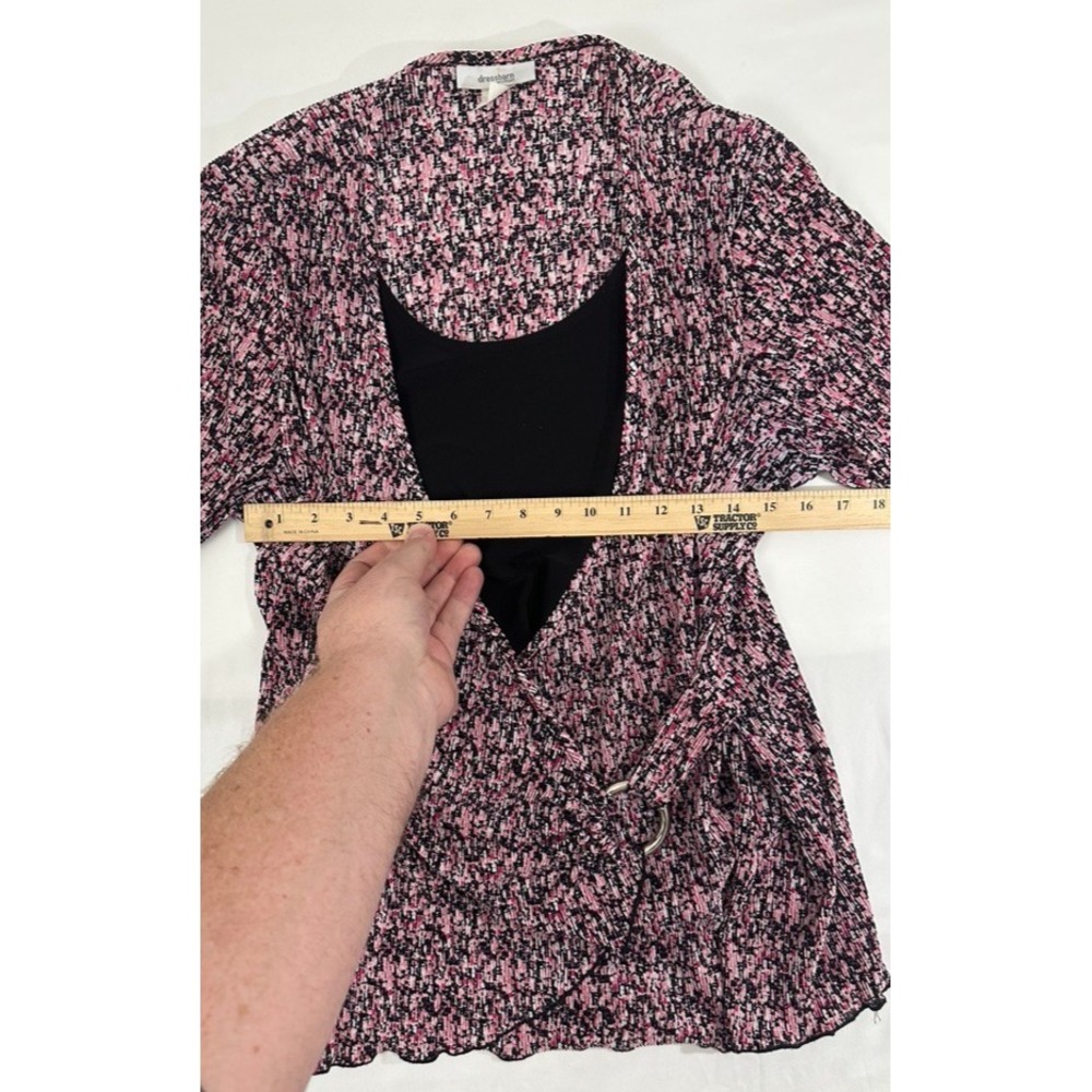 Dressbarn Blouse Women 2X Pink Tunic Faux Wrap 3/4 Sleeve Knit Floral 6-7252DR - Picture 5 of 8